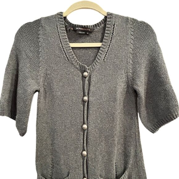 BCBGMaxAzria Cardi Sweater Gray Cotton Lambswool Long Cardigan Women’s XS - Picture 2 of 8